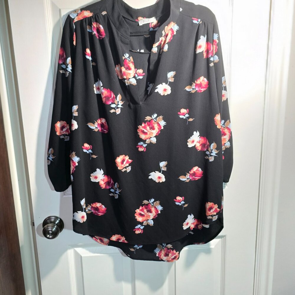 Women's Floral 3/4 Length Sleeve, Sheer, Blouse,